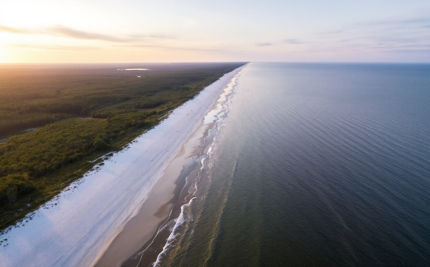 Aerial view of the Northeast Florida Atlantic coastline at dawn